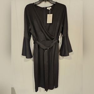 Pinup Fashion Women Satin Long Sleeve V Neck Ruffle Maxi 16 Dress Casual Tie